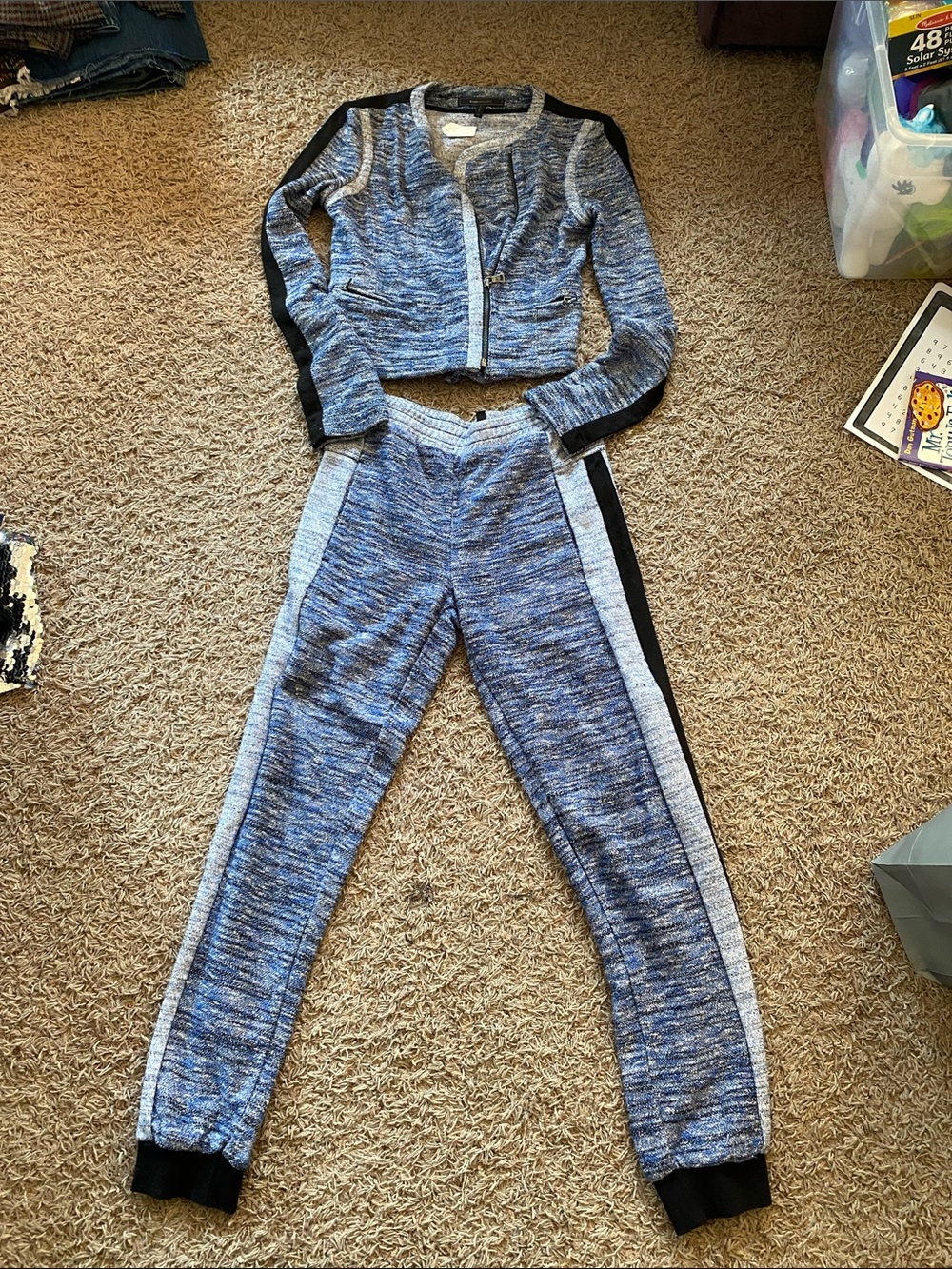 BCBGMaxAzria Blue Heather Zip-Front womens Jacket  and pant set XXS
